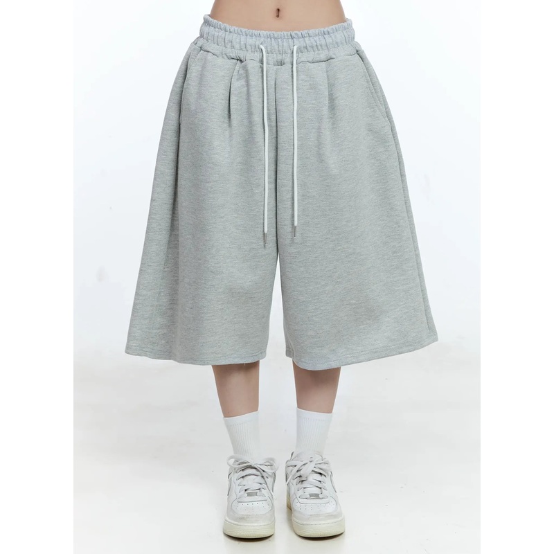 Casual Wide-Leg Bermuda Sweatshorts CG513 Gray M/L