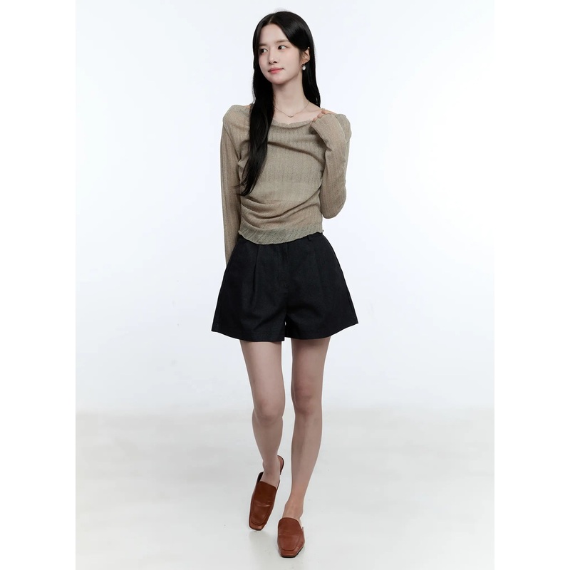 Mesh Knit Off-Shoulder and Cami Set CG513 Beige S/M