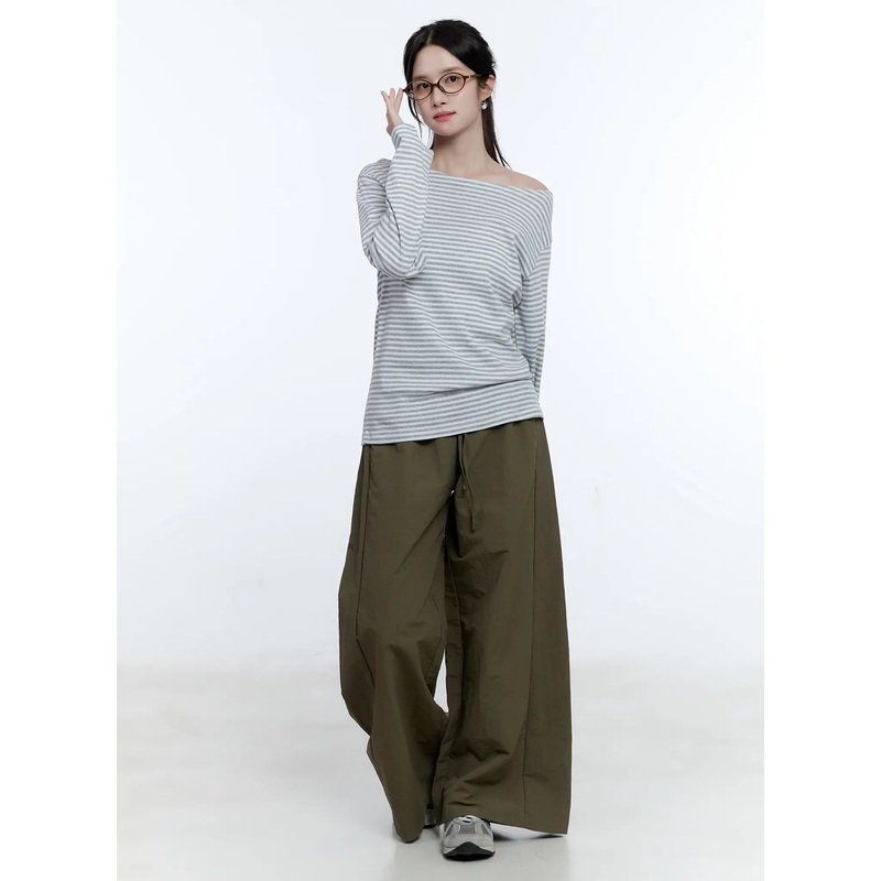 Wide Boat Neck Loose-Fit Top CG513 Gray S/M