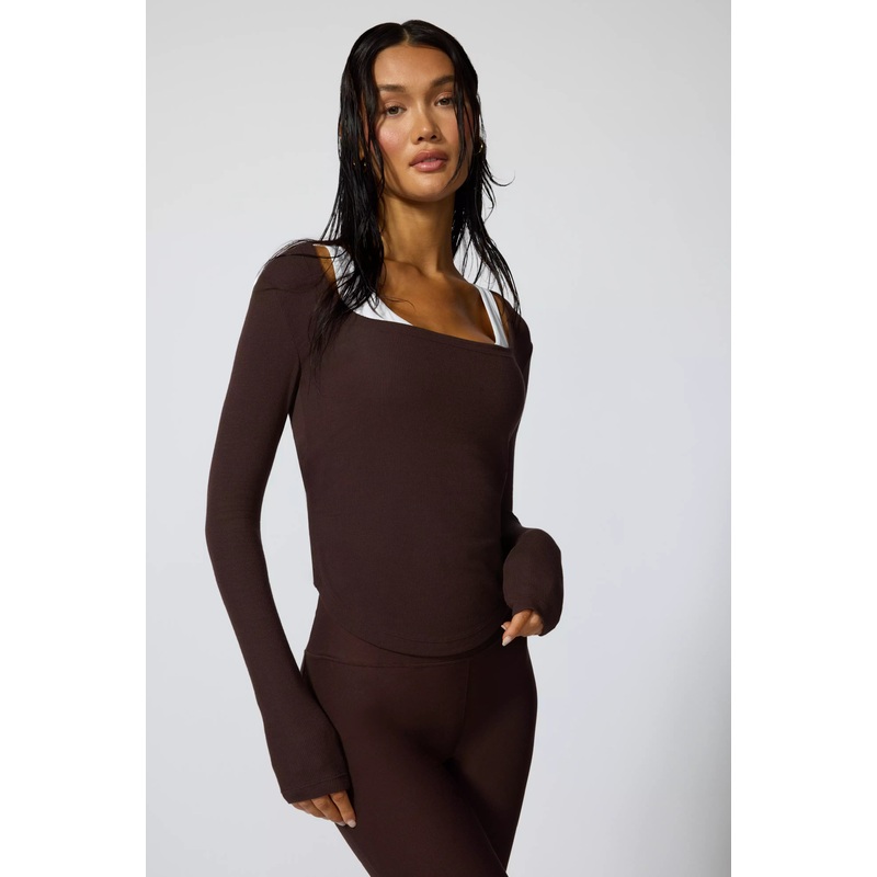 Baby Rib Square Neck Tee – Chocolate Brown Chocolate Brown XS