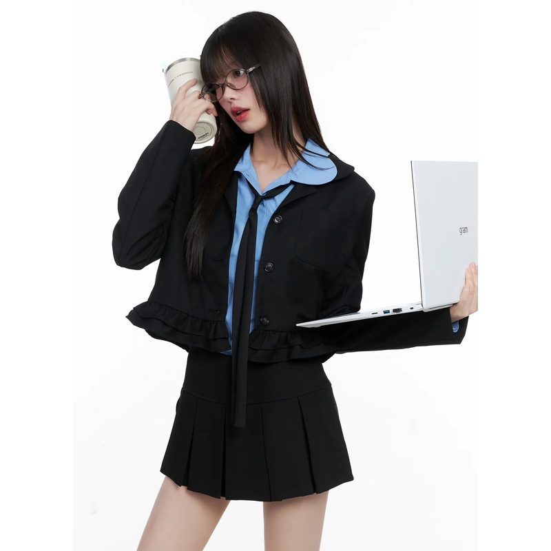 Frilly Cropped Blazer CG518 Black S/M