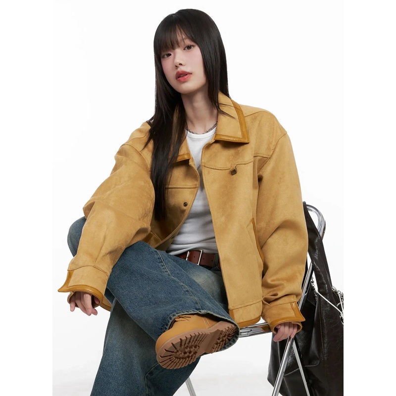 Western Suede Collared Jacket CG518 Beige M/L