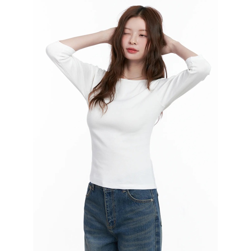 Casual Boat Neck 3/4 Sleeve Top CG520 White S/M