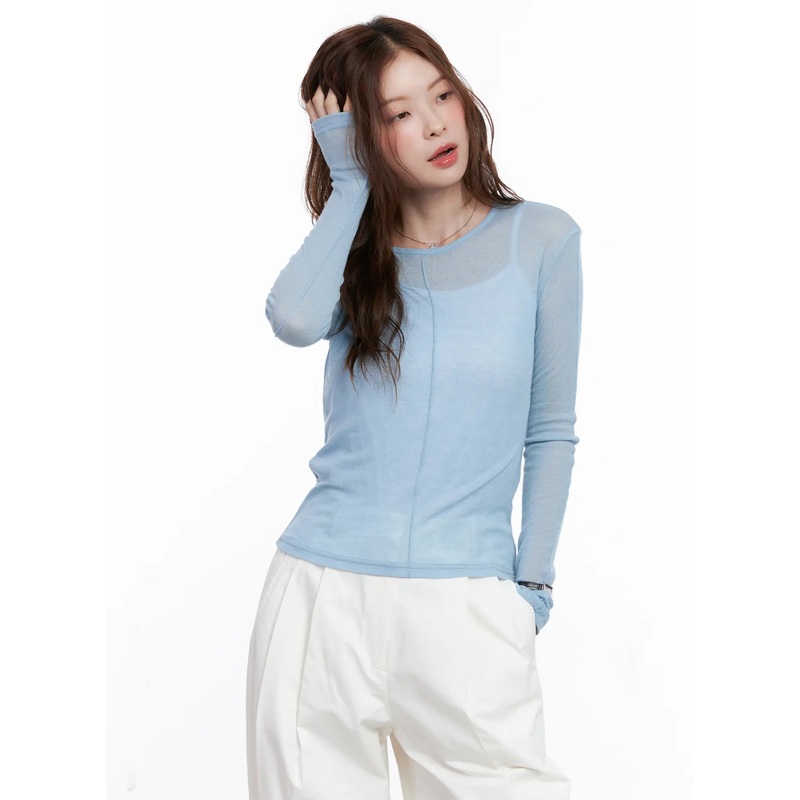 Chic Mesh Long Sleeve Top CG520 Light blue S/M
