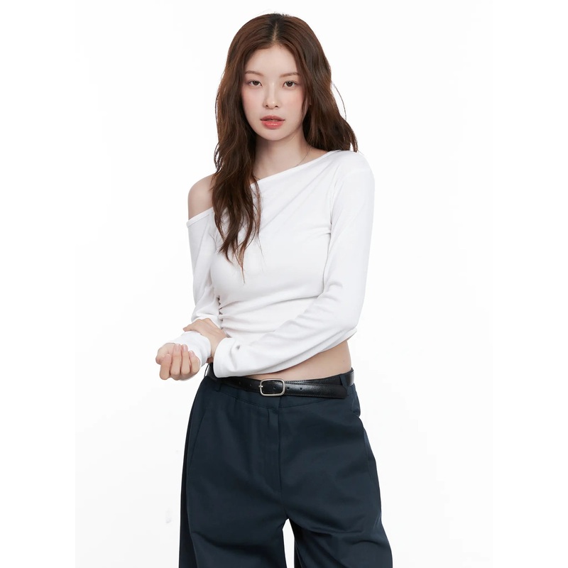 Asymmetric Off-Shoulder Ruched Top CG521 White S/M
