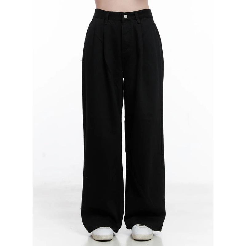 Wide-Leg Pintuck Trousers CG521 Black S