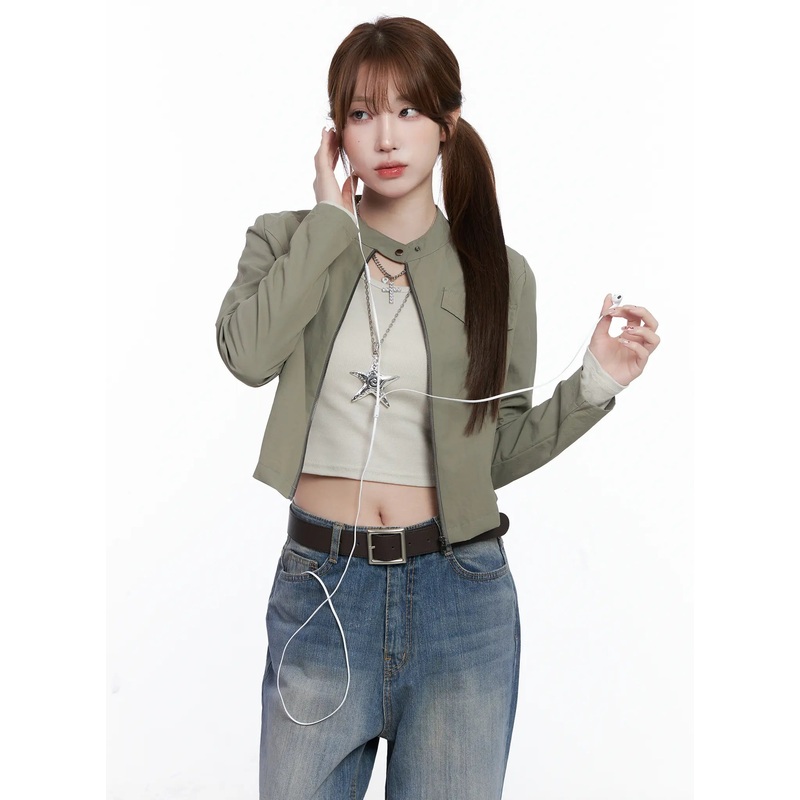 Slim Fit Biker Jacket CG529 Dark green S/M