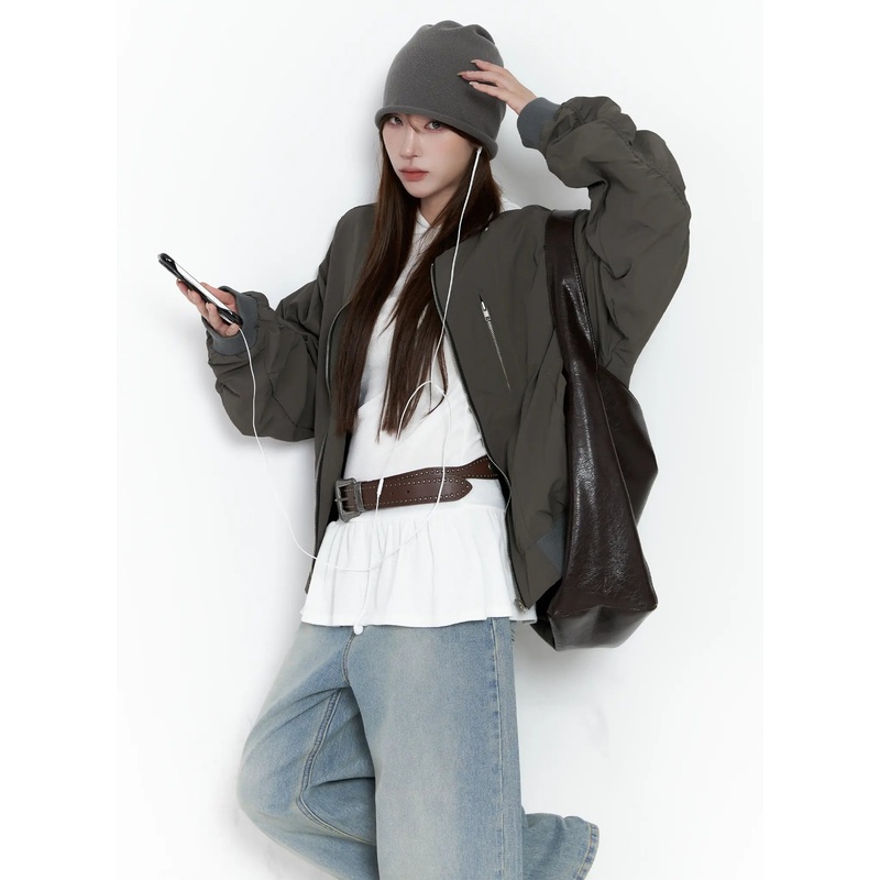 Casual Zip-Up Bomber Jacket CS501 Dark green M/L