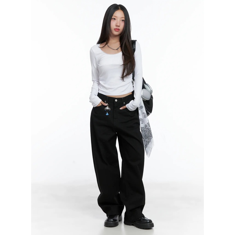 Contrast Stitch Wide-Leg Pants CS502 Black S