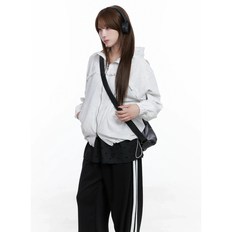 Polka-Dot Hooded Windbreaker CS501 White M/L