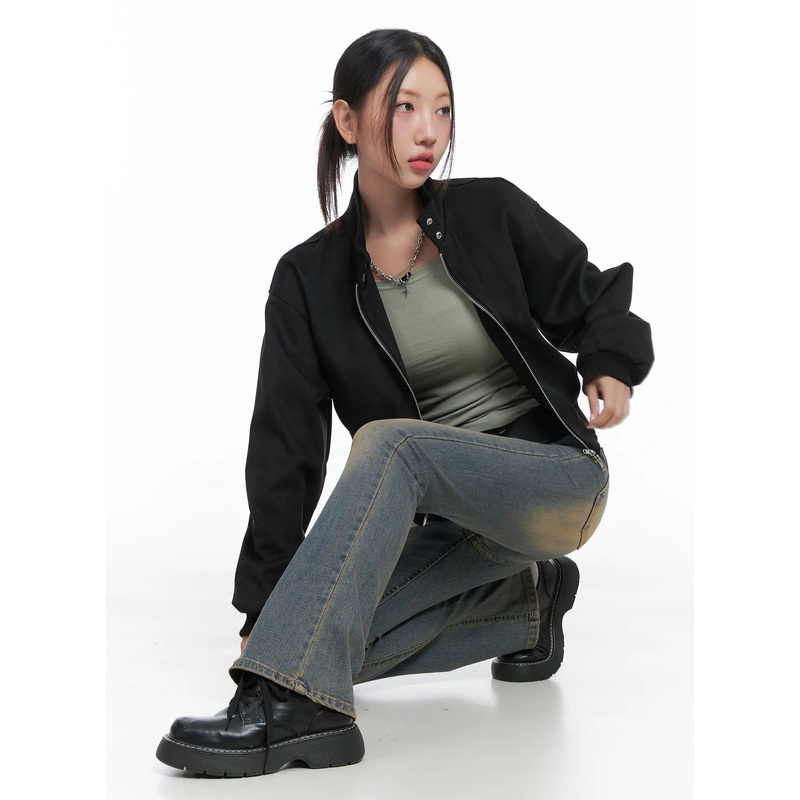 Suede Two-Way Zip Jacket CS502 Black S/M