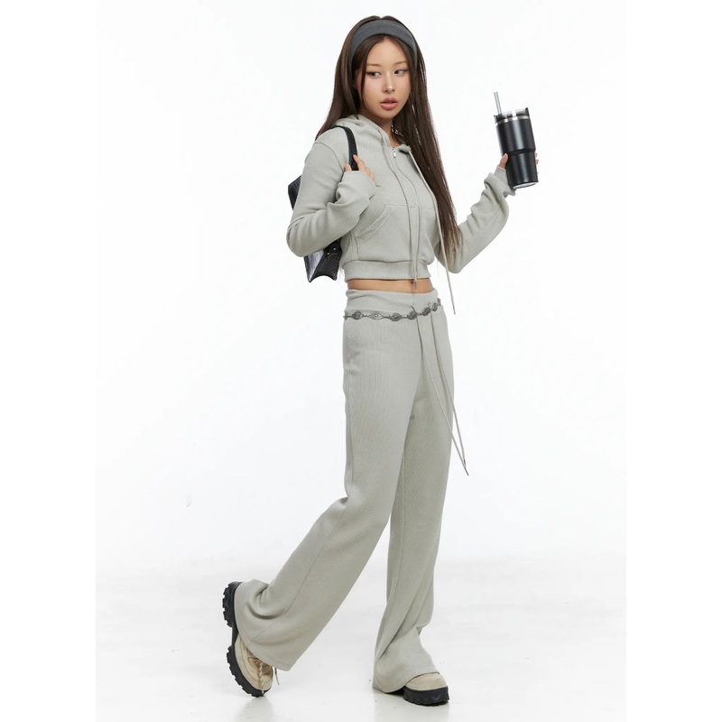 Casual Ribbed Bootcut Pants CS504 Beige S/M
