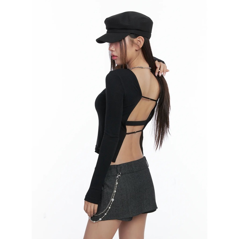 Chic Strappy Open Back Tee CS503 Black S/M