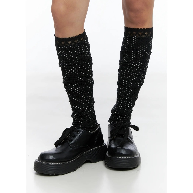 Polka-Dot Lace Leg Warmers CS505 Black One Size