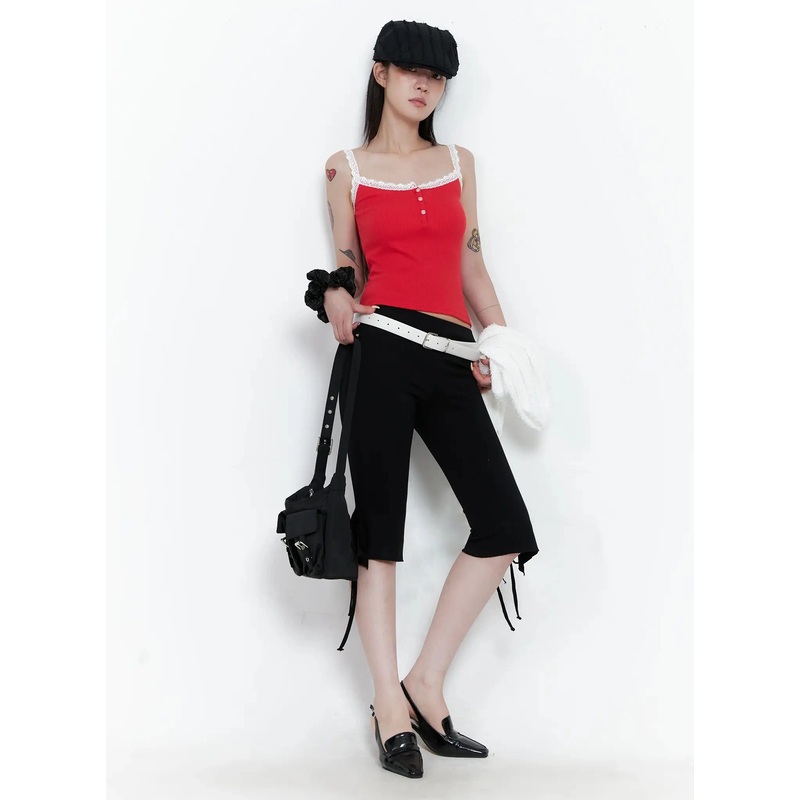 Tie Detail Capri Pants IS508 Black S/M