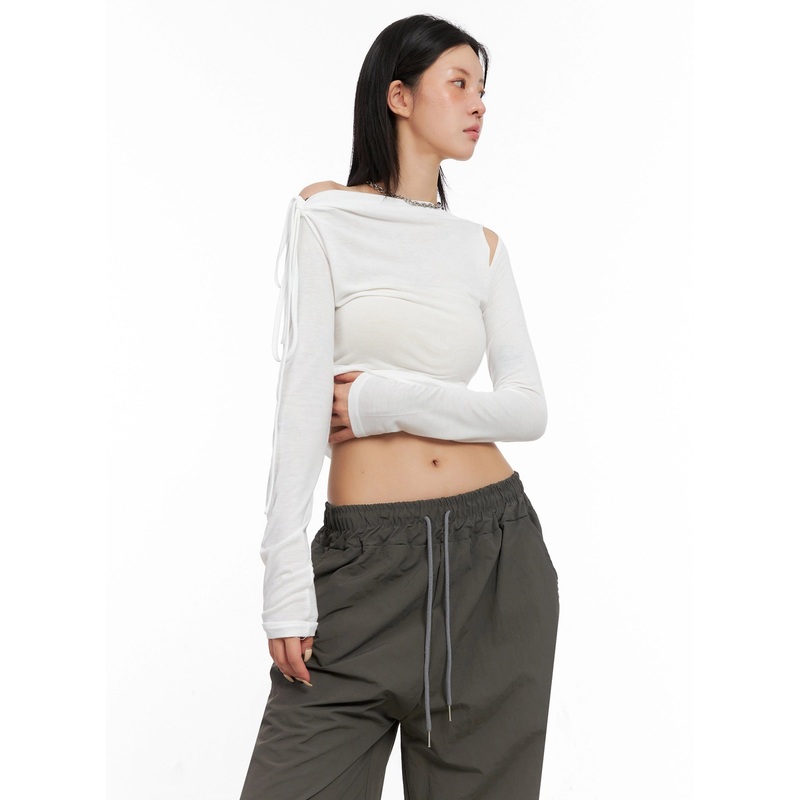 Asymmetric Cut-Out Long Sleeve Top IS515 White S/M