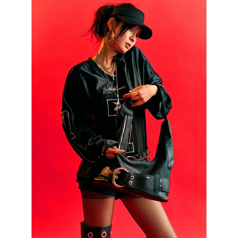 V-Neck Graphic Jersey Top CS512 Dark red M/L