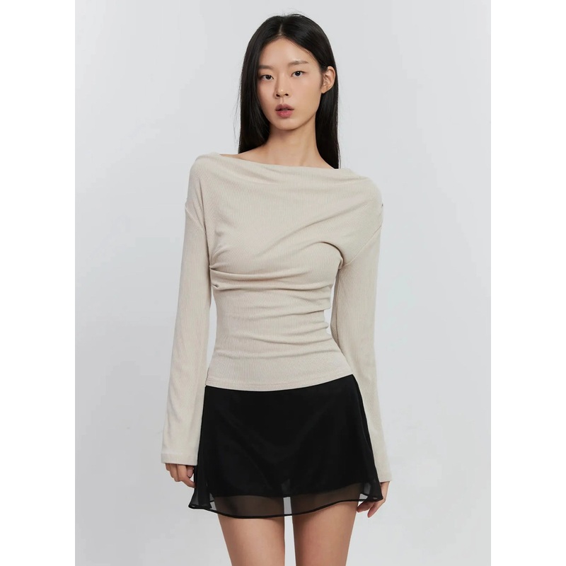 Asymmetric Long Sleeve Top IS516 Beige S/M