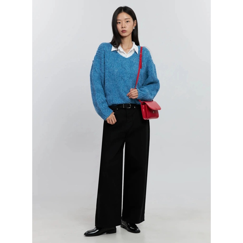 Casual Cotton Wide-Leg Trousers IS516 Black S