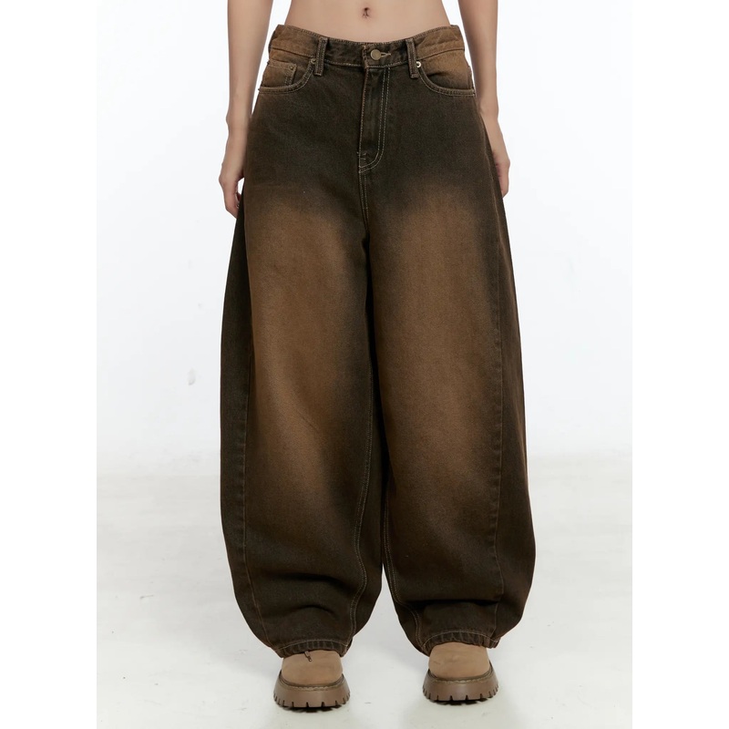 Chan Vintage Baggy Jeans CS517 Dark brown S
