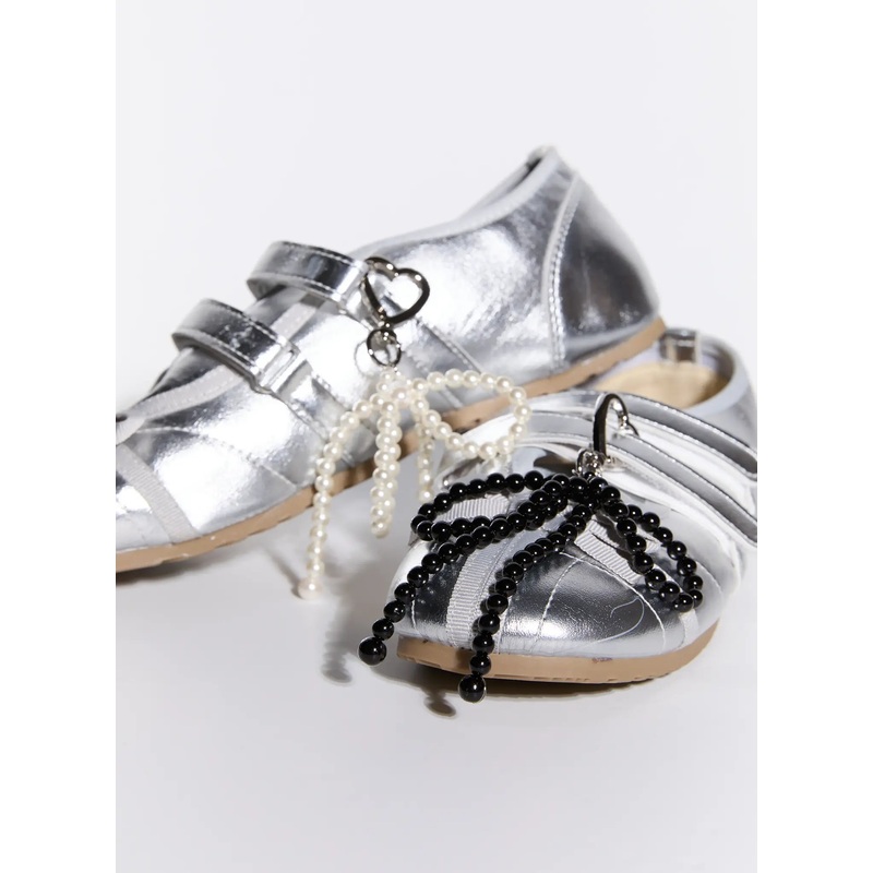 Faux Pearl Ribbon Keychain IS516 Black One Size