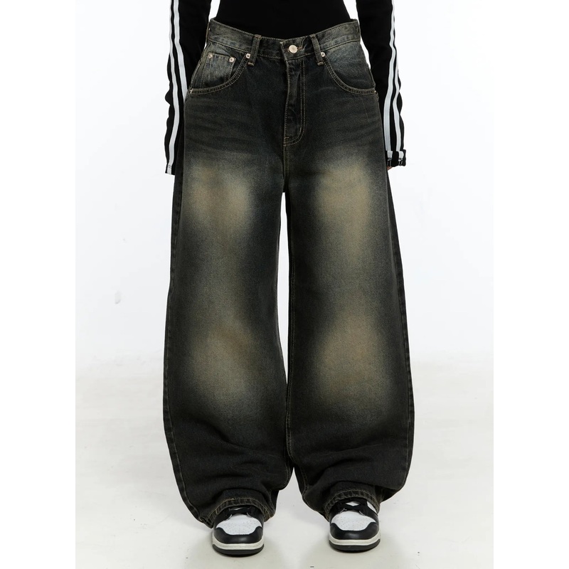 Emerie Washed Wide-Leg Baggy Jeans CS518 Dark blue S