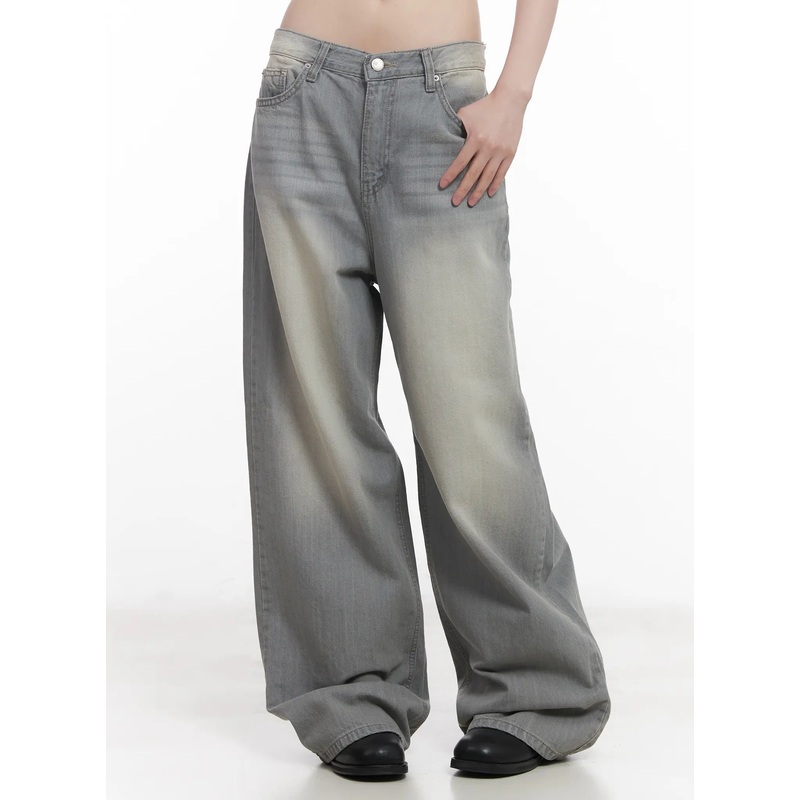 Harin Washed Wide-Leg Jeans CU520 Gray S