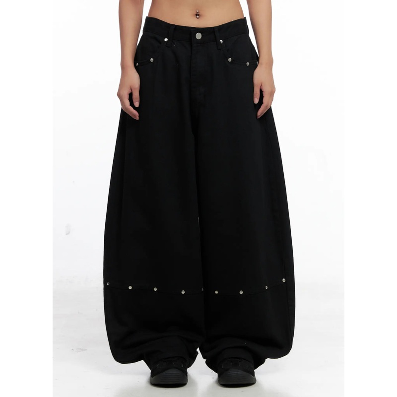 Studded Wide-Leg Balloon Pants CS524 Black S