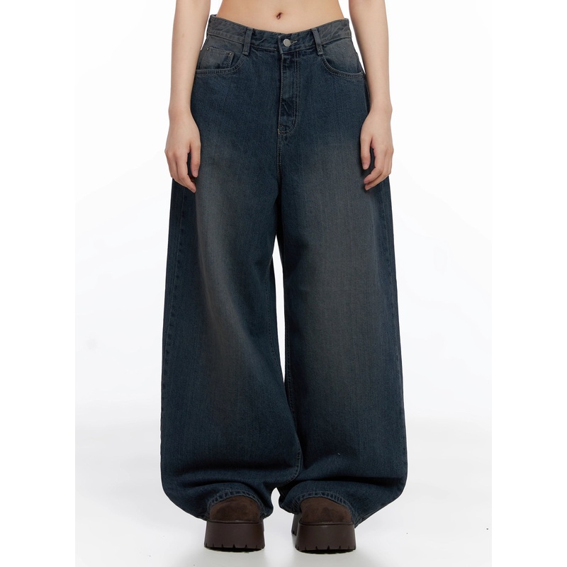 Adelyn Washed Baggy Jeans IS525 Dark blue S