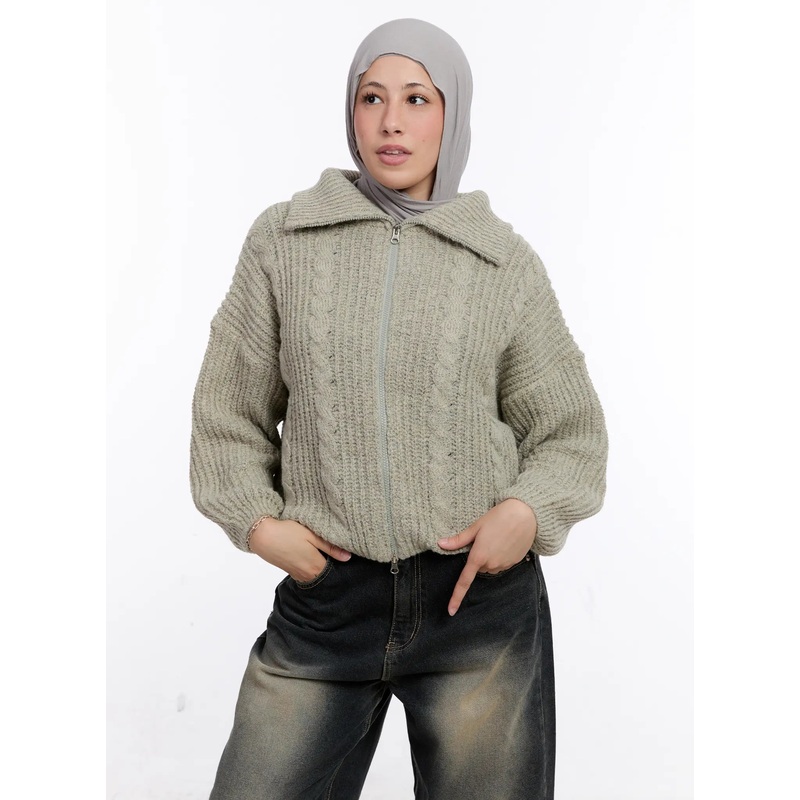 Two-Way Knit Zip-Up CS524 Beige M/L