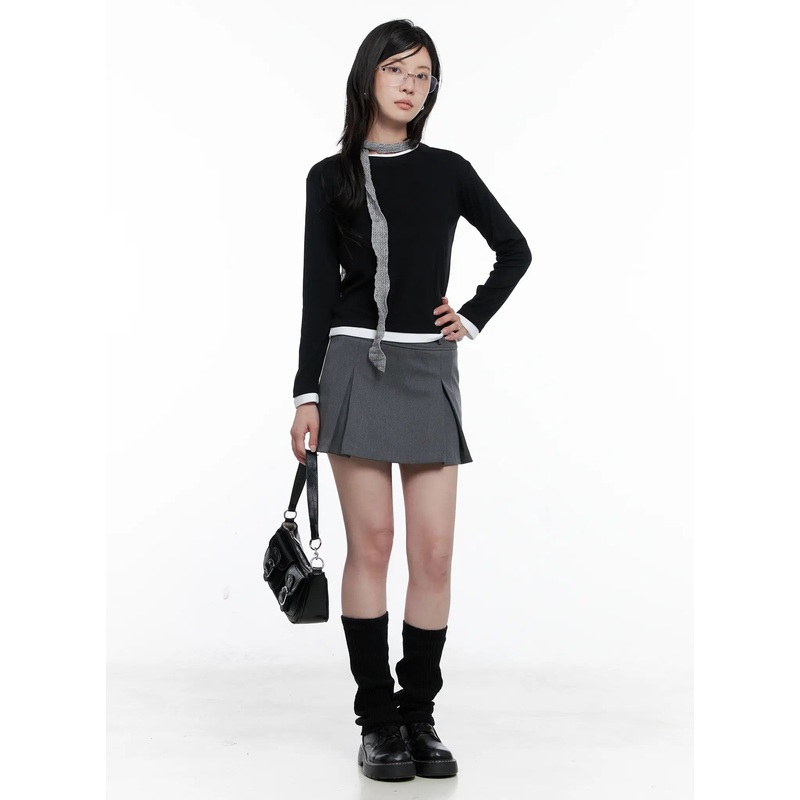 Two-Tone Long Sleeve Top CS529 Black S/M