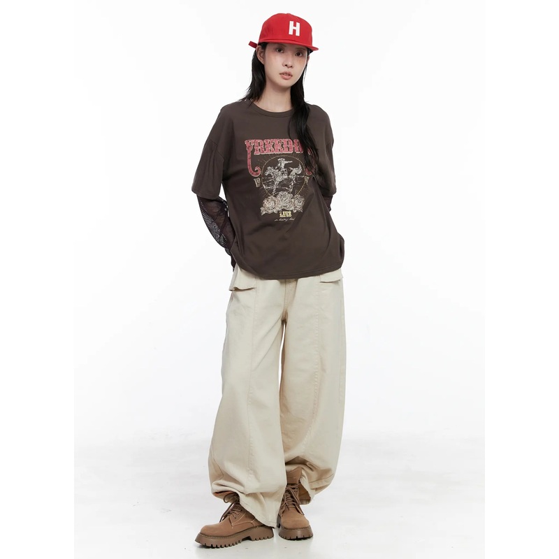 Wide-Leg Cargo Pants CS529 Light beige S