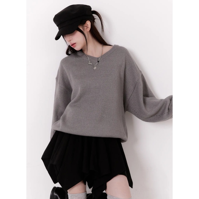 Casual Loose Fit Long Sleeve Sweater CO501 Gray S/M