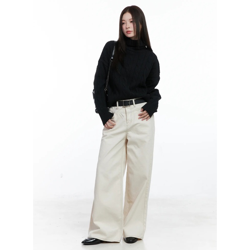 Cable Knit Turtleneck Sweater CO503 Black S/M