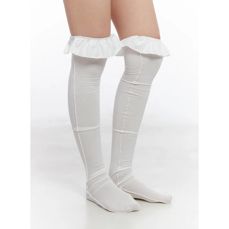Frilled Long Knee Socks CO507 White One Size