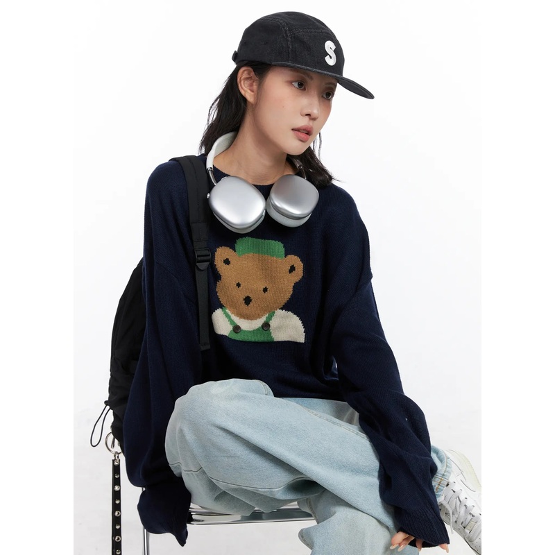 Teddy Graphic U-Neck Sweater CO508 Dark blue M/L