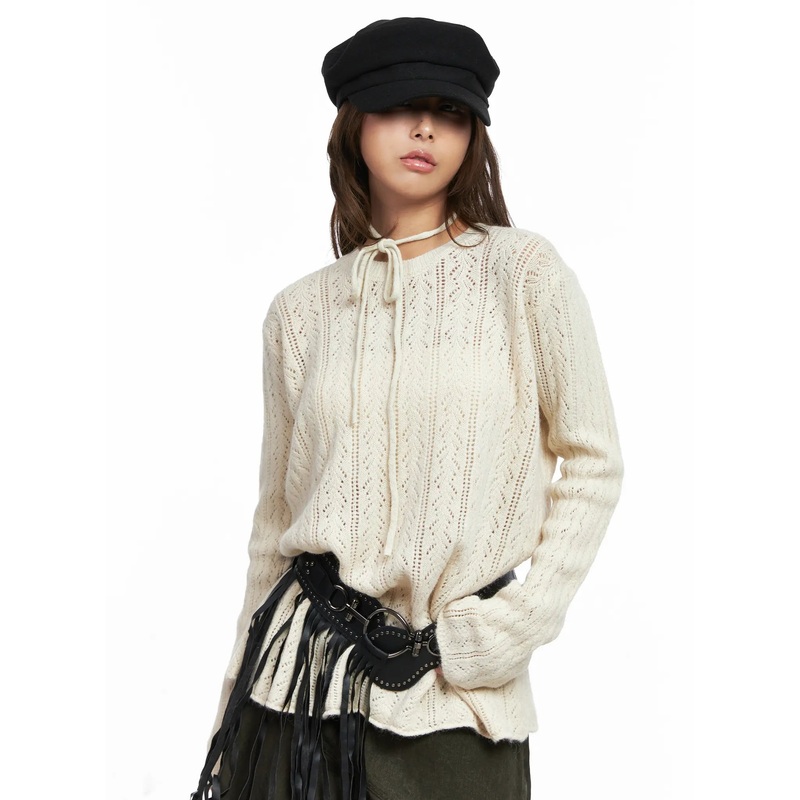 Cable Knit Sweater and Scarf Set CO513 Light beige S/M