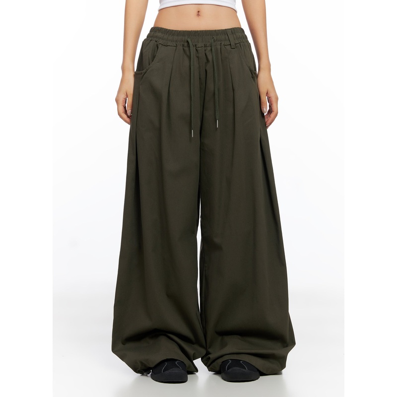 Balloon Wide Leg Cotton Pants CO515 Dark green M/L