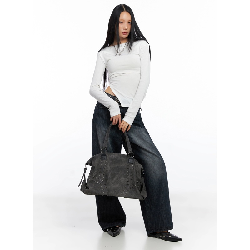 Asymmetric Side-Slit Off-Shoulder Top IO517 White S/M