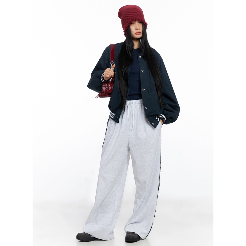 Oversized Varsity Bomber Jacket IO517 Dark blue M/L