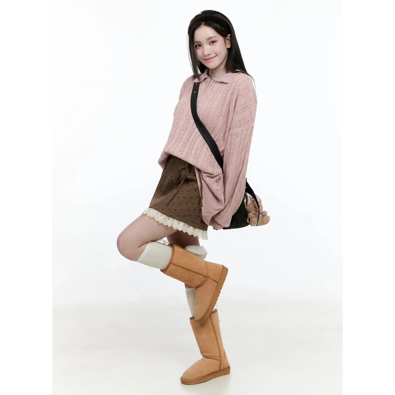 Cable Knit Half-Zip Sweater IO520 Pink M/L