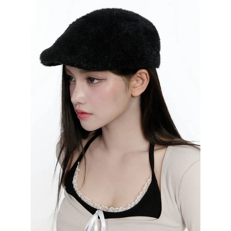 Cozy Woolen Flat Cap IO520 Black One Size