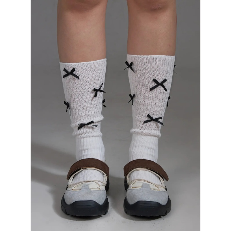 Ribbon Knee High Socks IO517 White One Size