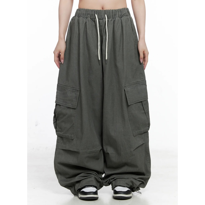 Banded Wide-Leg Cargo Pants CO520 Dark gray M/L