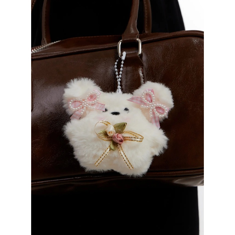 Fluffy Teddy Bear Charm Keychain IO527 White One Size