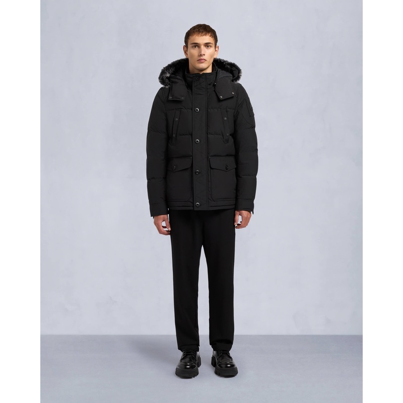 ONYX ROUND ISLAND SHEARLING TRIM JACKET BLACK/ICE S