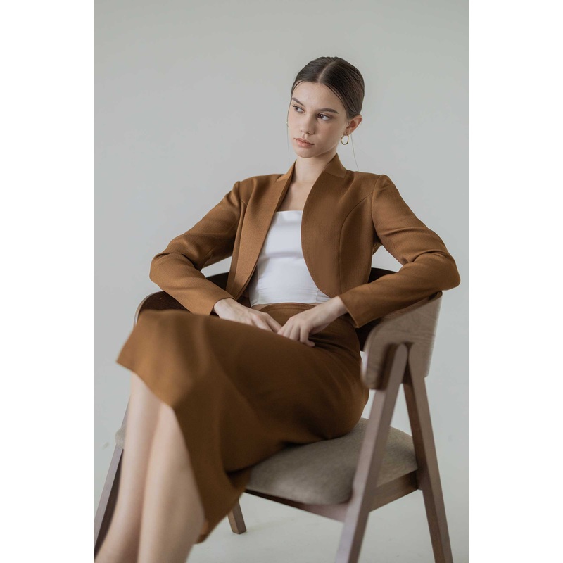 Poised Cropped Jacket (Brown) XS Brown