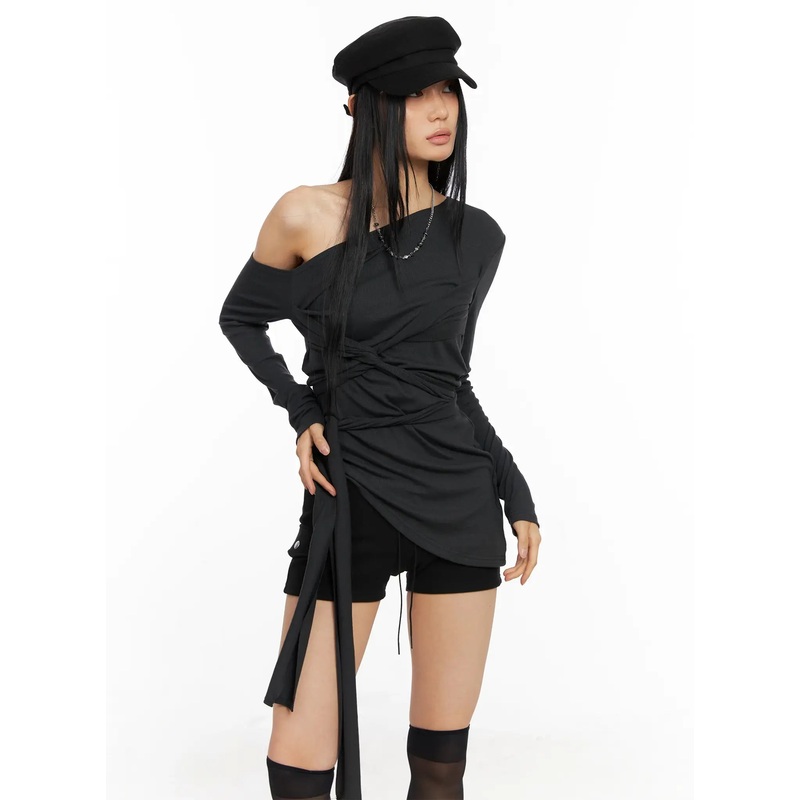 Asymmetric Detail Long Sleeve Top CO529 Dark gray S/M