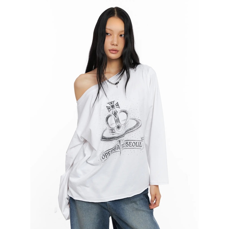 Casual Off-Shoulder Long Sleeve Top CO529 White S/M