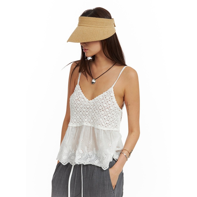 Open-Head Straw Hat IU419 Beige One Size